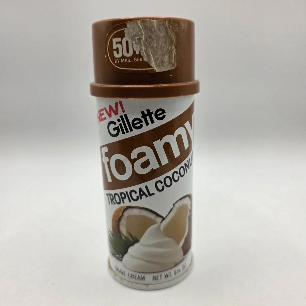 Rare Vtg Gillette Foamy Tropical Coconut Shave Cream 6.25oz Collectible Prop Can